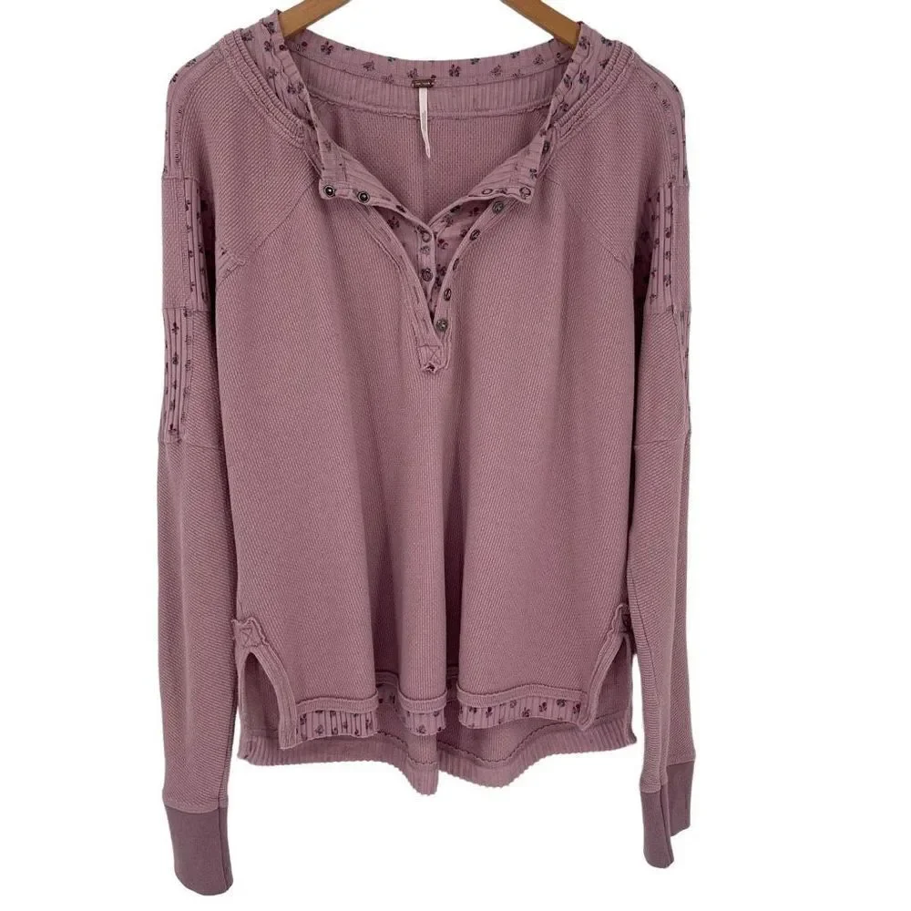Free People Heart To‎ Heart Henley Top Daytime Fireworks Pink Boho Women Medium - Picture 5 of 11